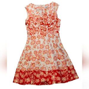 J TAYLOR party casual orange floral print FIT & FLARE dress size 14